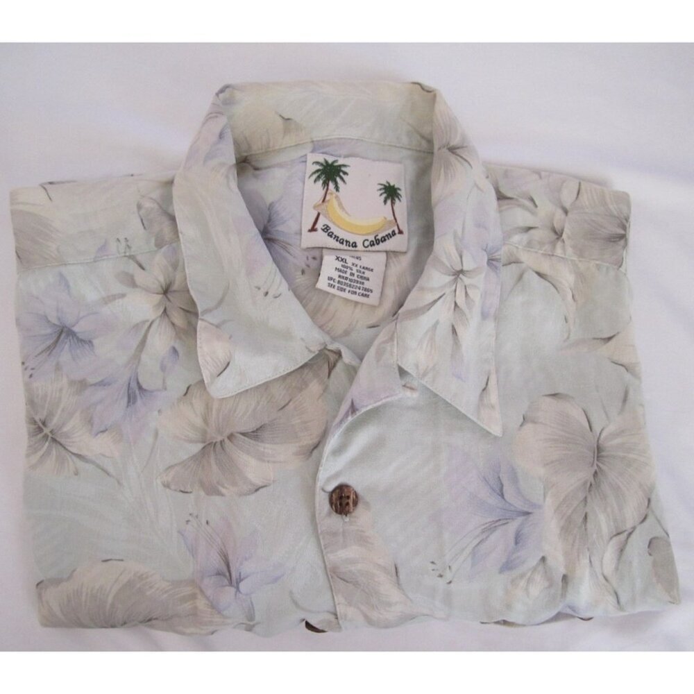 Men Banana‎ Cabana 100% Silk Floral Print Short Sleeve Shirt Sz XXL (MT810)